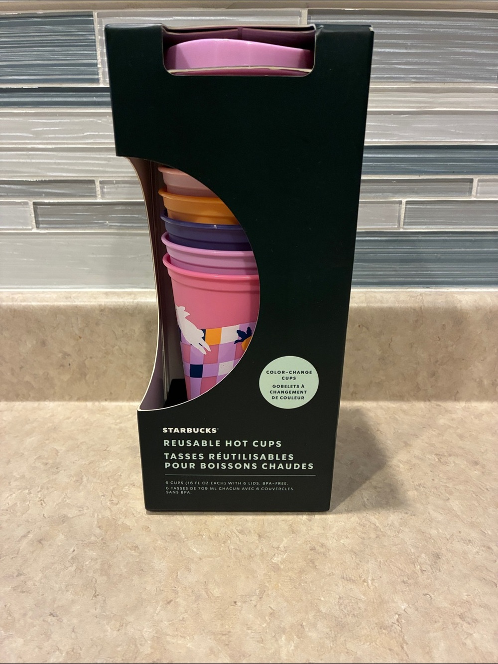 Starbucks Spring 2023 new Color-Change Reusable Hot Cups pink purple bunny NWT